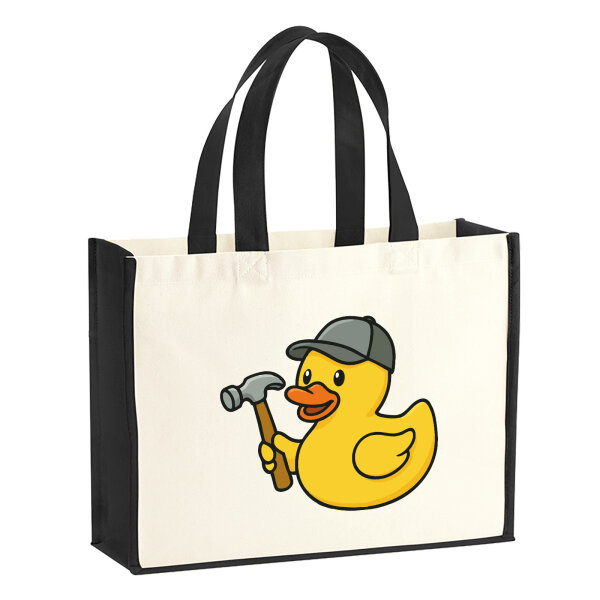 Jutetasche Quietscheente Handwerk Comic Gummiente 21 Liter Black