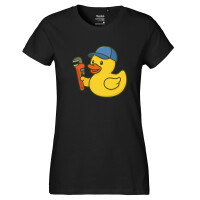 Damen T-Shirt Quietscheente Installation Comic Gummiente