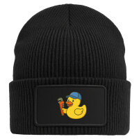 Beanie mit Patch Quietscheente Installation Comic...