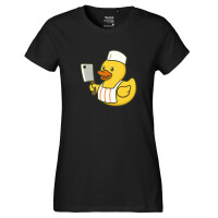 Damen T-Shirt Quietscheente Metzgerei Comic Gummiente