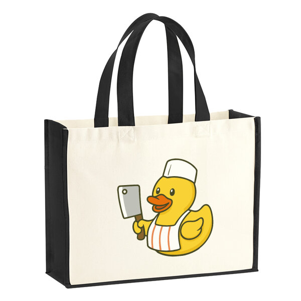 Jutetasche Quietscheente Metzgerei Comic Gummiente 21 Liter Black