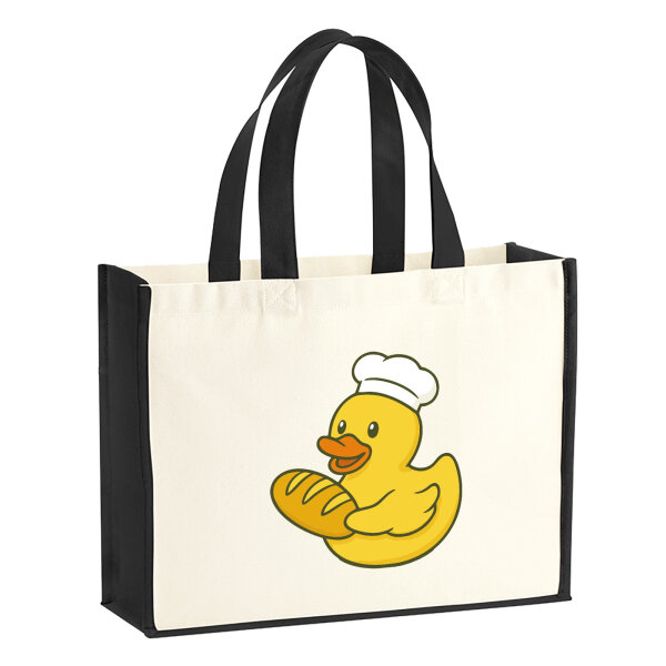 Jutetasche Quietscheente Bäckerei Comic Gummiente 21 Liter Black
