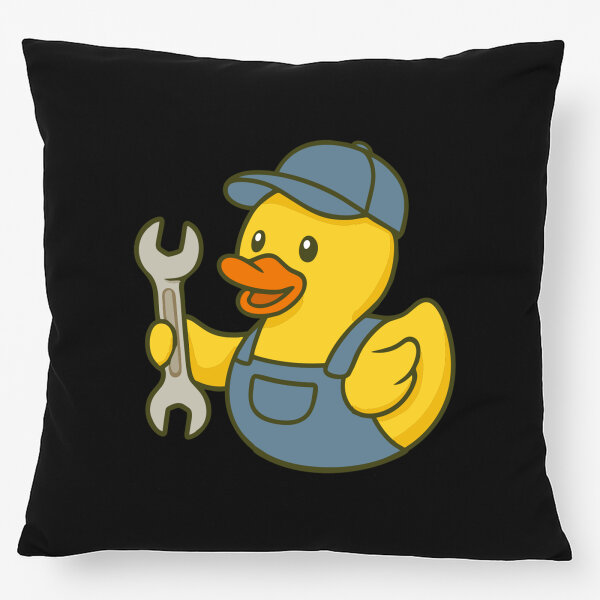 Kissen Quietscheente Kfz-Mechatronik Comic Gummiente 40x40cm