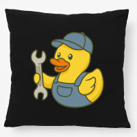 Kissen Quietscheente Kfz-Mechatronik Comic Gummiente 40x40cm