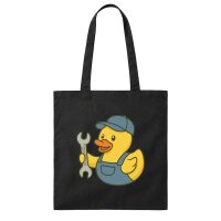 Jutebeutel Quietscheente Kfz-Mechatronik Gummiente 10 Liter