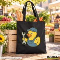 Jutebeutel Quietscheente Kfz-Mechatronik Gummiente 10 Liter