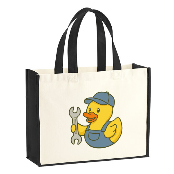 Jutetasche Quietscheente Kfz-Mechatronik Comic Gummiente 21 Liter Black