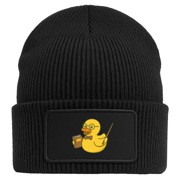 Beanie mit Patch Quietscheente Lehrer Comic Gummiente Black