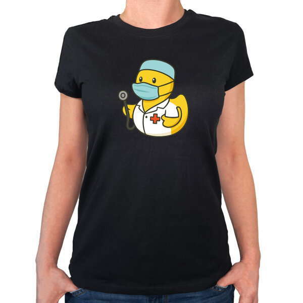 Damen T-Shirt Quietscheente Medizin Comic Gummiente