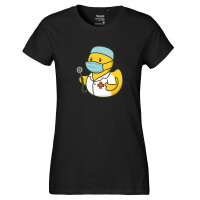 Damen T-Shirt Quietscheente Medizin Comic Gummiente