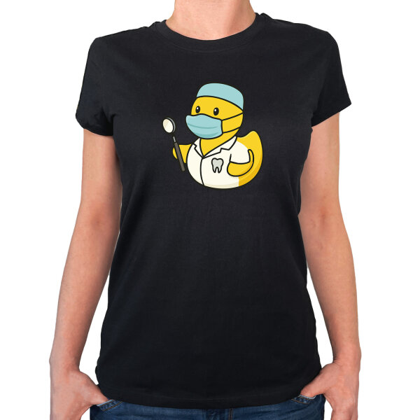 Damen T-Shirt Quietscheente Zahnmedizin Comic Gummiente
