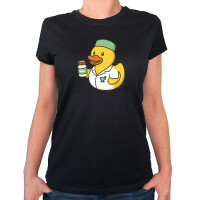 Damen T-Shirt Quietscheente Pharmazie Comic Gummiente