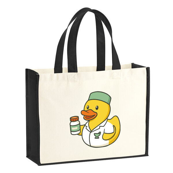 Jutetasche Quietscheente Pharmazie Comic Gummiente 21 Liter Black