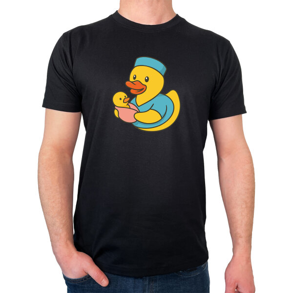 Herren T-Shirt Quietscheente Hebamme Comic Gummiente