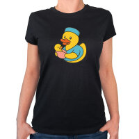 Damen T-Shirt Quietscheente Hebamme Comic Gummiente