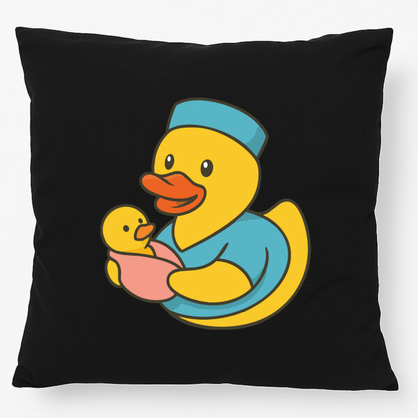 Kissen Quietscheente Hebamme Comic Gummiente 40x40cm