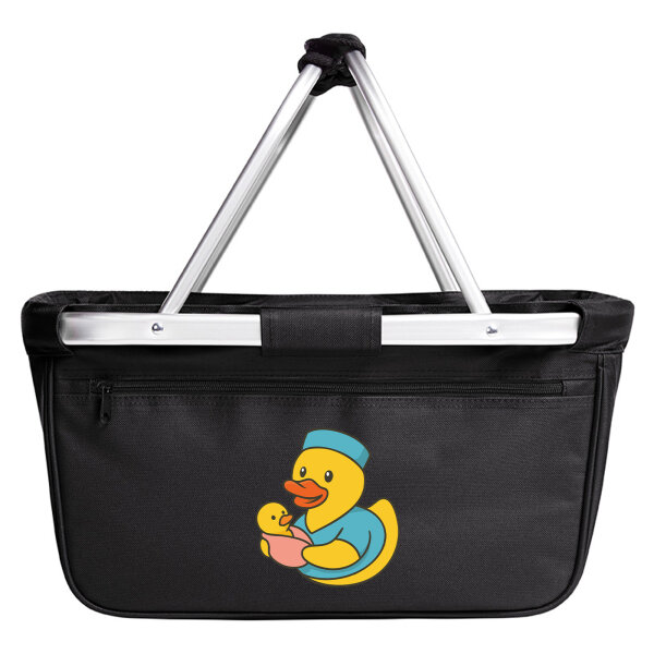 Einkaufskorb faltbar Quietscheente Hebamme Comic Gummiente 20 Liter Black
