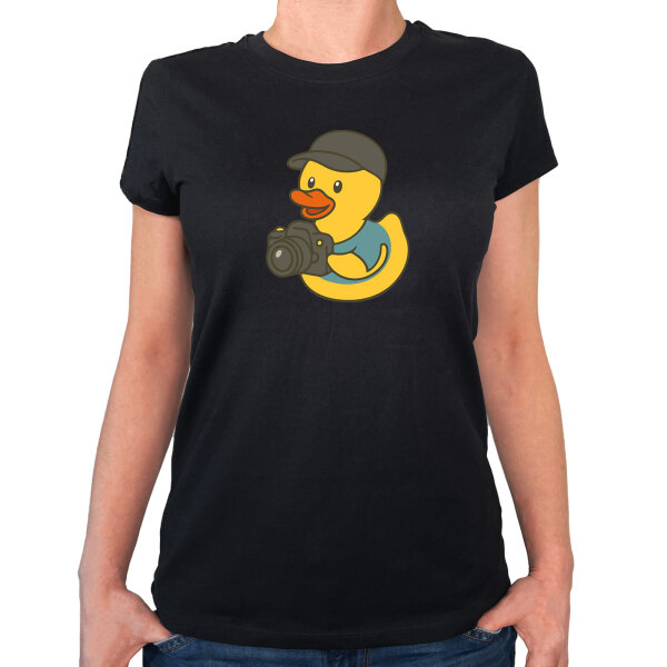 Damen T-Shirt Quietscheente Fotografie Comic Gummiente