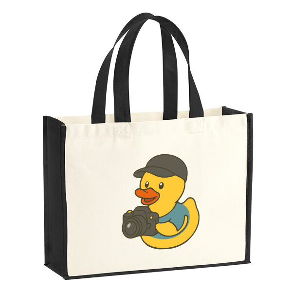 Jutetasche Quietscheente Fotografie Comic Gummiente 21 Liter Black