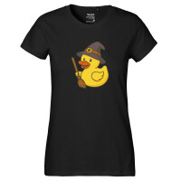 Damen T-Shirt Quietscheente Hexe Comic Gummiente