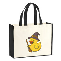 Jutetasche Quietscheente Hexe Comic Gummiente 21 Liter Black