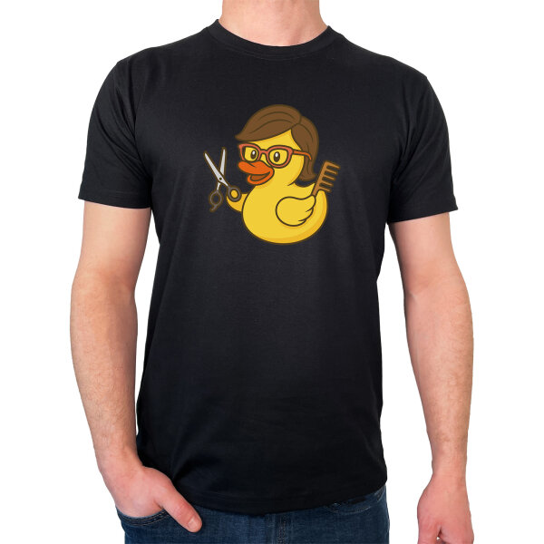 Herren T-Shirt Quietscheente Friseurin Comic Gummiente