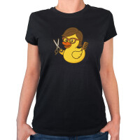 Damen T-Shirt Quietscheente Friseurin Comic Gummiente