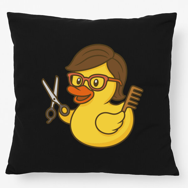 Kissen Quietscheente Friseurin Comic Gummiente 40x40cm