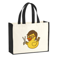 Jutetasche Quietscheente Friseurin Comic Gummiente 21...