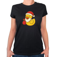 Damen T-Shirt Quietscheente Weihnachtsmann Comic Gummiente