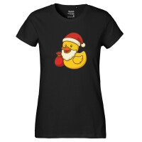 Damen T-Shirt Quietscheente Weihnachtsmann Comic Gummiente
