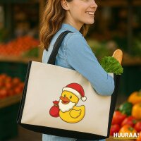 Jutetasche Quietscheente Weihnachtsmann Comic Gummiente 21 Liter Black