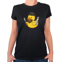 Damen T-Shirt Quietscheente Barbershop Comic Gummiente