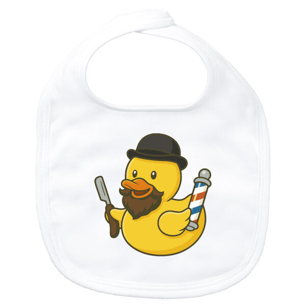 Baby Lätzchen Quietscheente Barbershop Comic Gummiente Klettverschluss