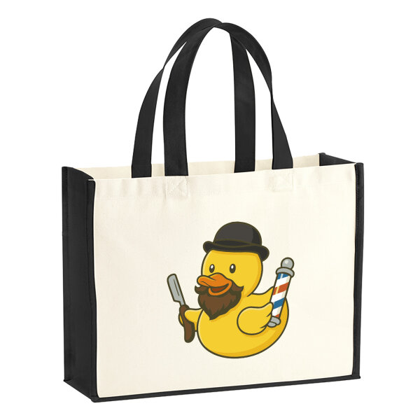 Jutetasche Quietscheente Barbershop Comic Gummiente 21 Liter Black