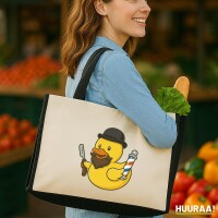 Jutetasche Quietscheente Barbershop Comic Gummiente 21...