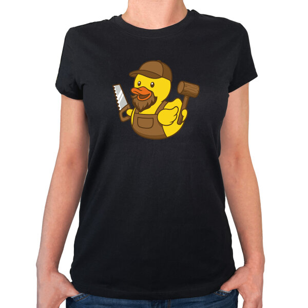 Damen T-Shirt Quietscheente Schreinerei Comic Gummiente