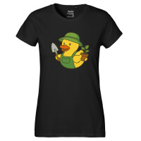 Damen T-Shirt Quietscheente Gartenbau Comic Gummiente