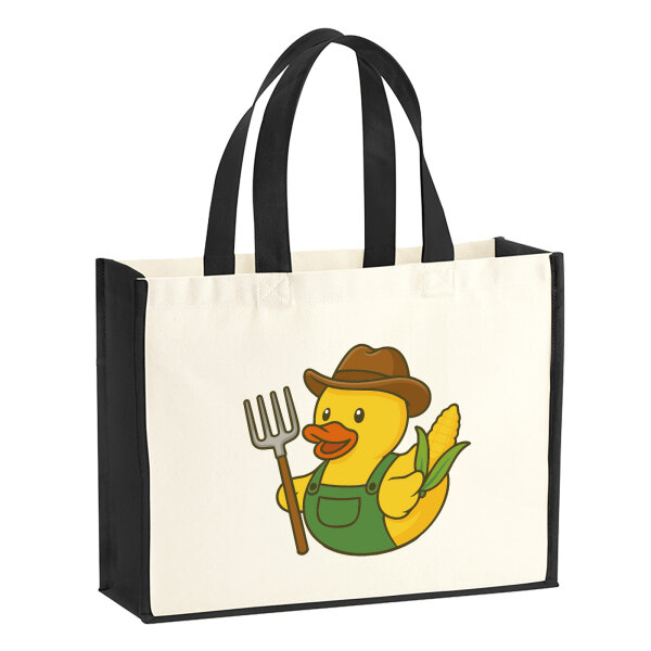 Jutetasche Quietscheente Landwirtschaft Comic Gummiente 21 Liter Black