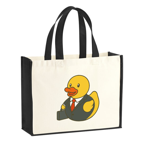 Jutetasche Quietscheente Chef Comic Gummiente 21 Liter Black