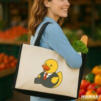 Jutetasche Quietscheente Chef Comic Gummiente 21 Liter Black