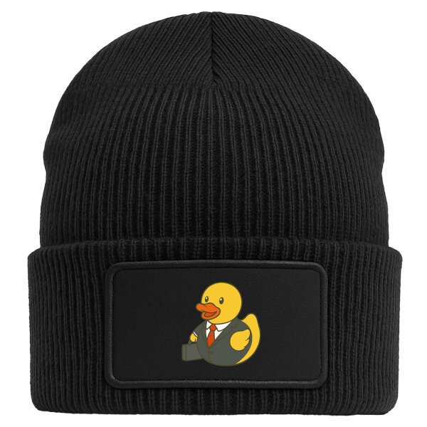 Beanie mit Patch Quietscheente Chef Comic Gummiente Black
