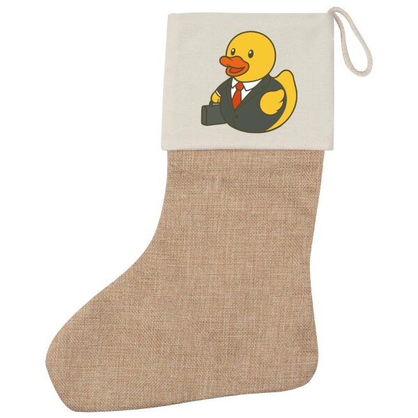 Weihnachtsstrumpf Quietscheente Chef Comic Gummiente Beige Jute
