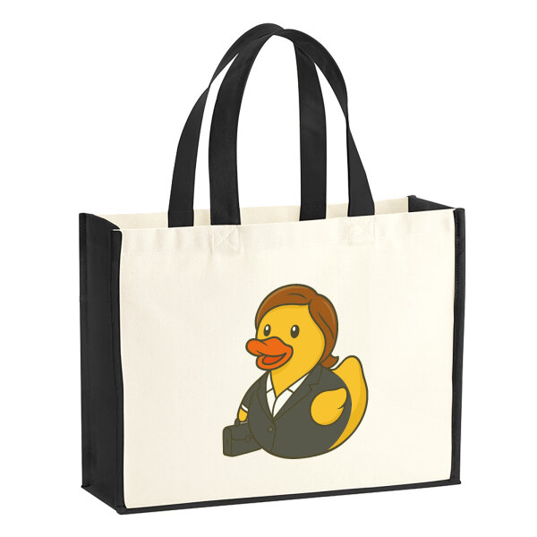 Jutetasche Quietscheente Chefin Comic Gummiente 21 Liter Black