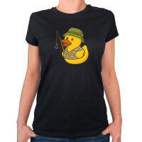 Damen T-Shirt Quietscheente Angler Comic Gummiente