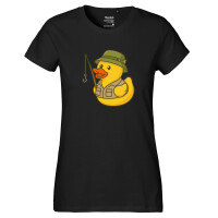 Damen T-Shirt Quietscheente Angler Comic Gummiente