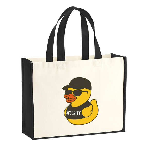 Jutetasche Quietscheente Security Comic Gummiente 21 Liter Black