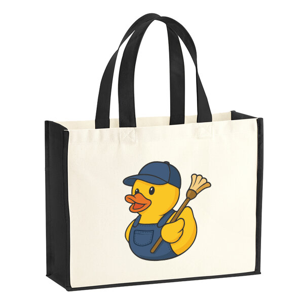 Jutetasche Quietscheente Hausmeister Comic Gummiente 21 Liter Black