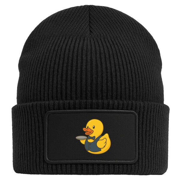 Beanie mit Patch Quietscheente Gastronomie Comic Gummiente Black