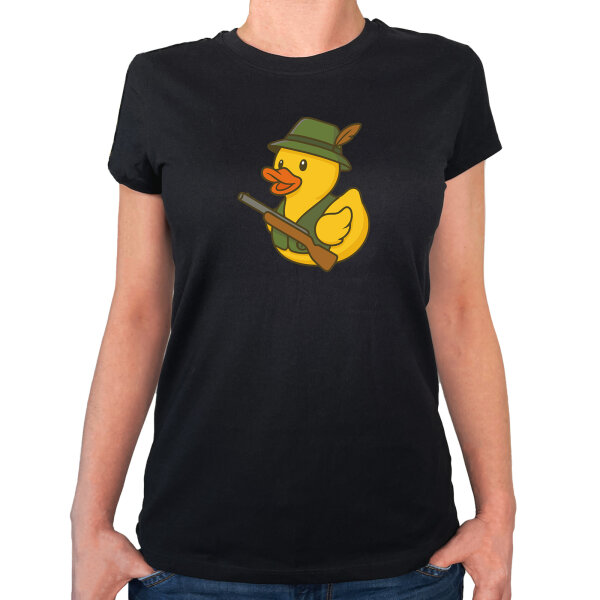 Damen T-Shirt Quietscheente Jäger Comic Gummiente